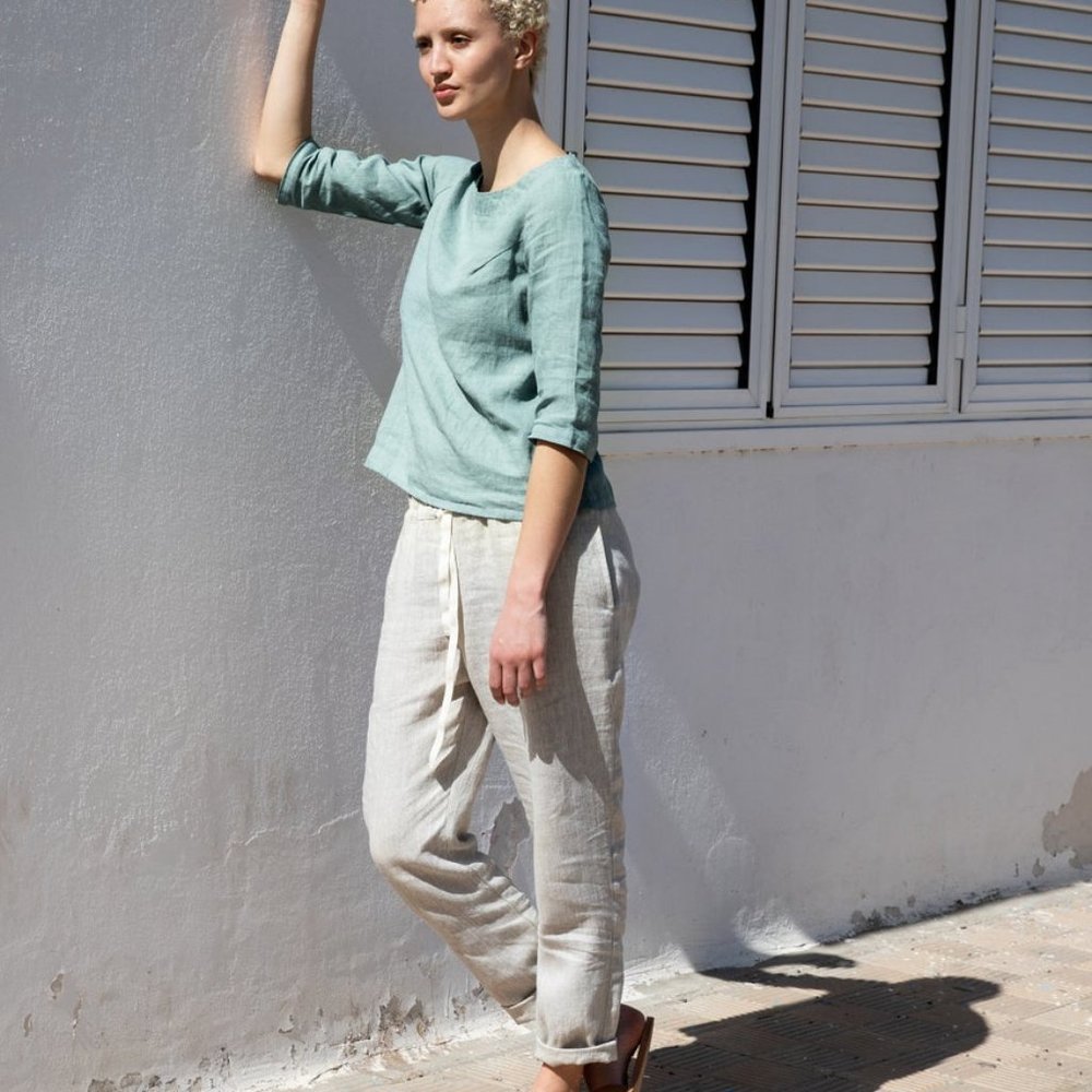 Not Perfect Linen "Athens" Linen Pants, Natural XS